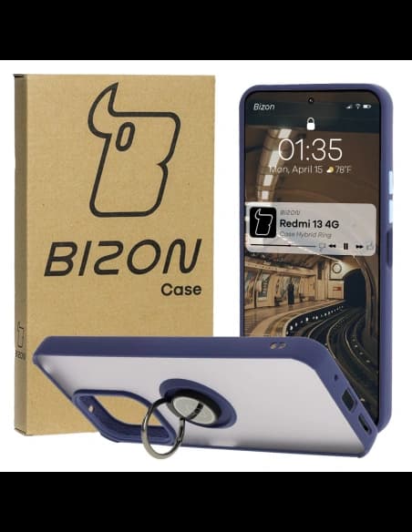 Bizon Case Hybrid Ring Xiaomi Redmi 13 4G rauchig mit einem marineblauen Rahmen