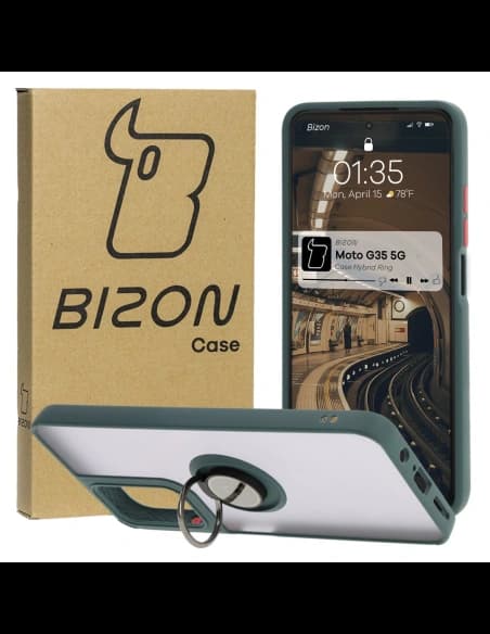 Bizon Case Hybrid Ring Motorola Moto G35 5G smoky with a dark green frame