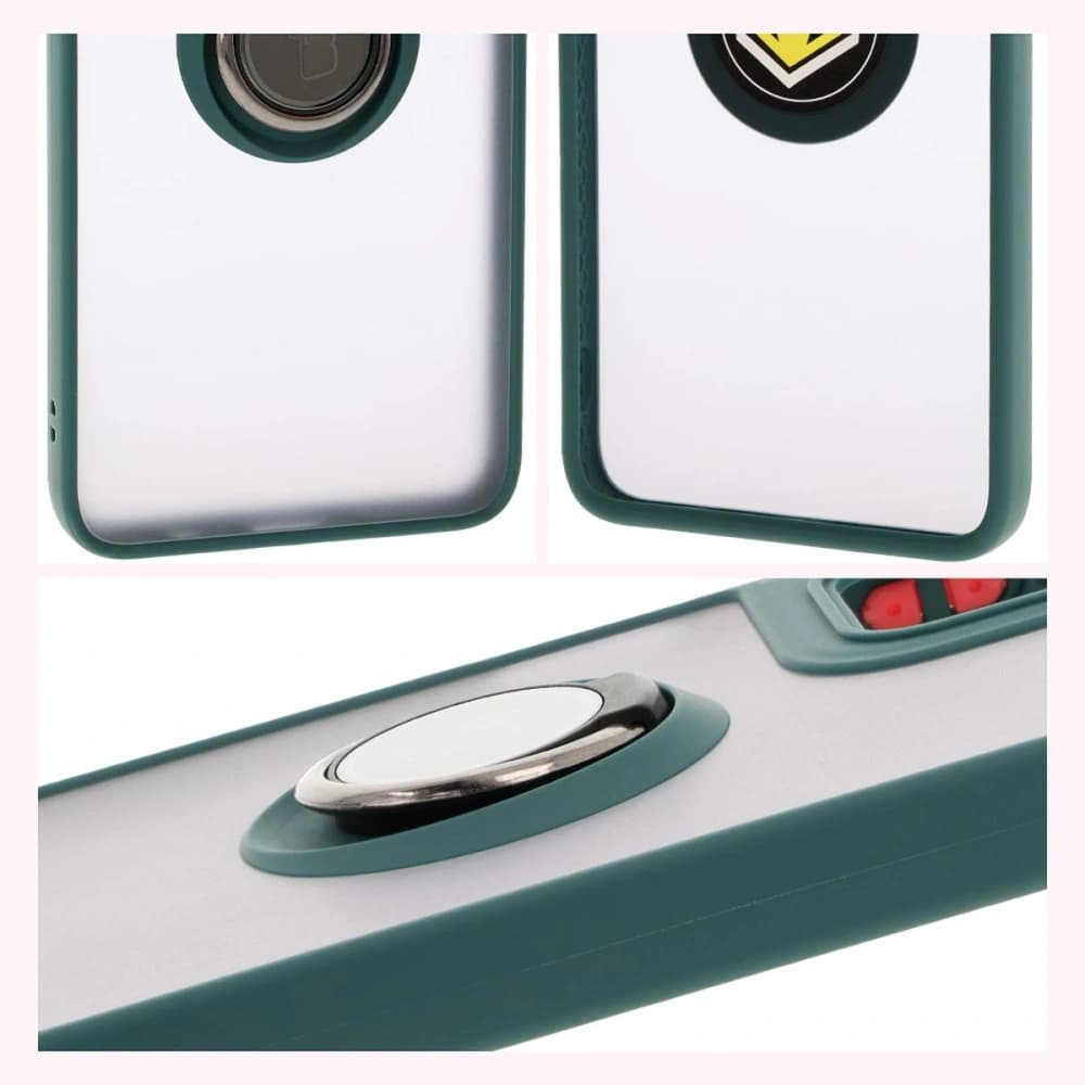 Etui z uchwytem na palec Bizon Case Hybrid Ring do Motorola Moto G35 5G zakouřené s tmavě zeleným rámečkem - 4