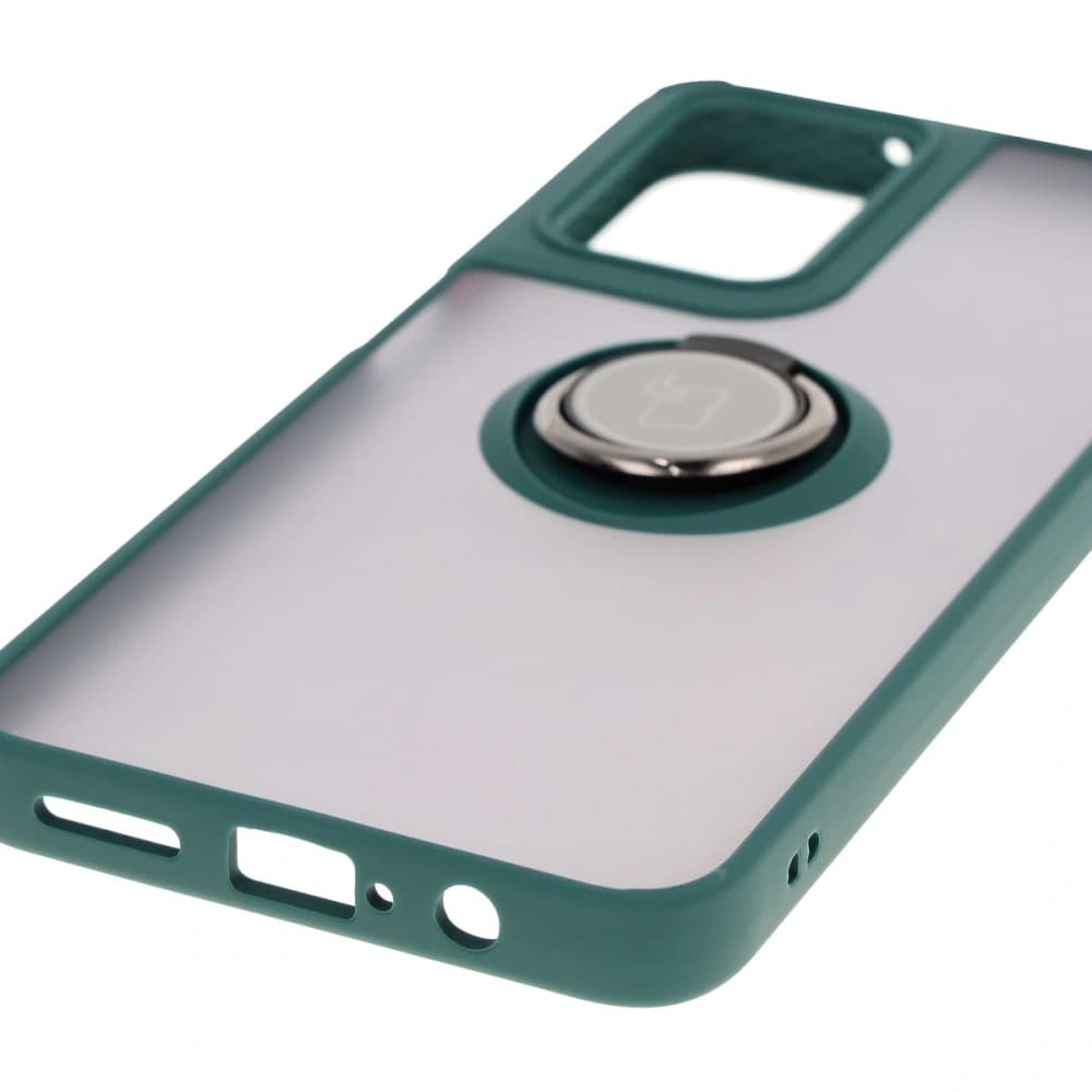 Etui z uchwytem na palec Bizon Case Hybrid Ring do Motorola Moto G35 5G zakouřené s tmavě zeleným rámečkem - 5