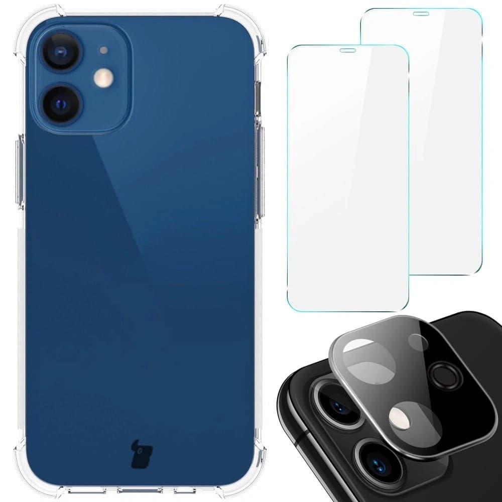 Etui + 2x sklo na obrazovku + sklo na objektiv Bizon Case Clear Pack pro Apple iPhone 12 Mini průhledné - 1