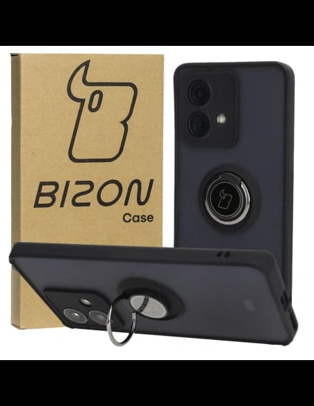 Caz Hybrid Bizon Ring Motorola Edge 40 Neo fumuriu cu un cadru negru