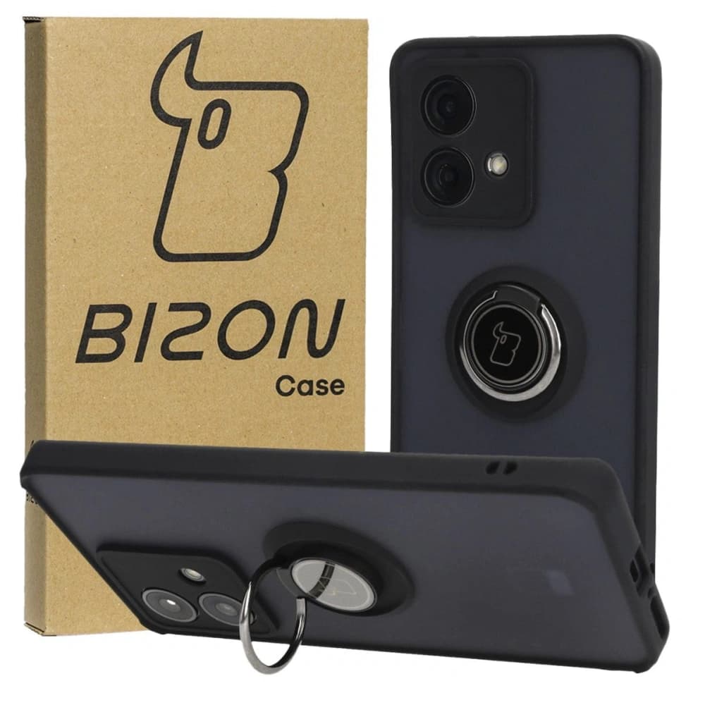 Caz Hybrid Bizon Ring Motorola Edge 40 Neo fumuriu cu un cadru negru - 1
