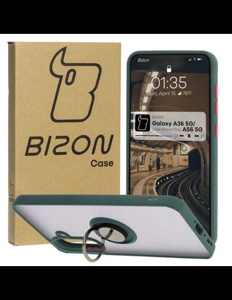 Bizon Case Hybrid Ring Samsung Galaxy A36 5G / A56 5G rauchig mit einem dunkelgrünen Rahmen