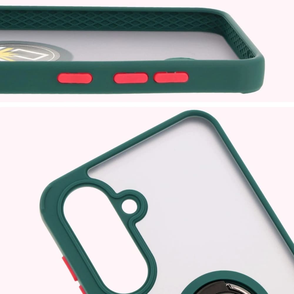Etui z uchwytem na palec Bizon Case Hybrid Ring do Samsung Galaxy A36 5G / A56 5G kouřové s tmavě zeleným rámečkem - 3