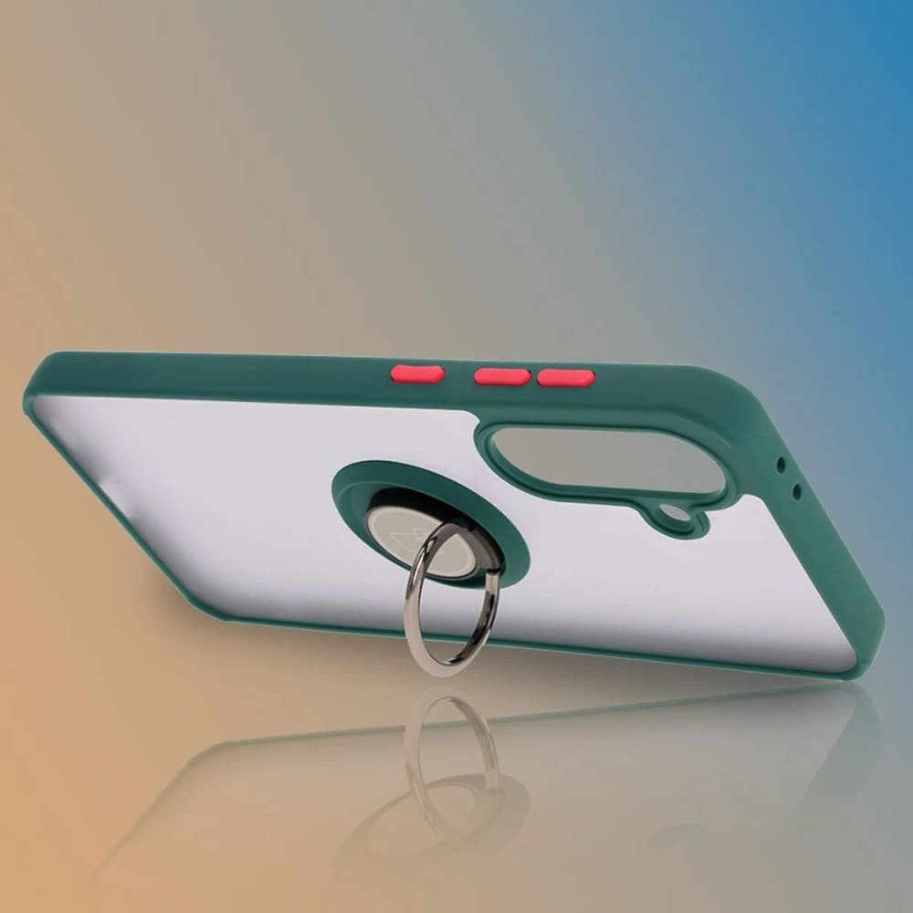 Etui z uchwytem na palec Bizon Case Hybrid Ring do Samsung Galaxy A36 5G / A56 5G kouřové s tmavě zeleným rámečkem - 6