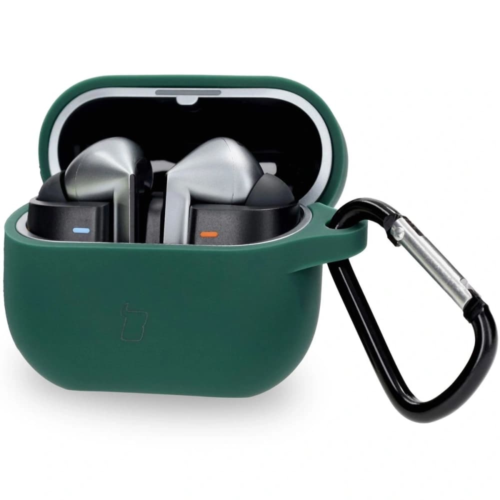 Silikonový obal s karabinou Bizon Case Headphone Silicone pro Samsung Galaxy Buds 3 / 3 Pro tmavě zelený - 1