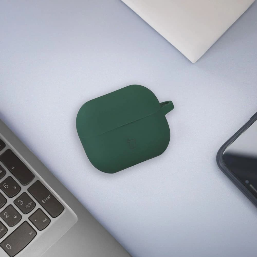 Silikonový obal s karabinou Bizon Case Headphone Silicone pro Samsung Galaxy Buds 3 / 3 Pro tmavě zelený - 3