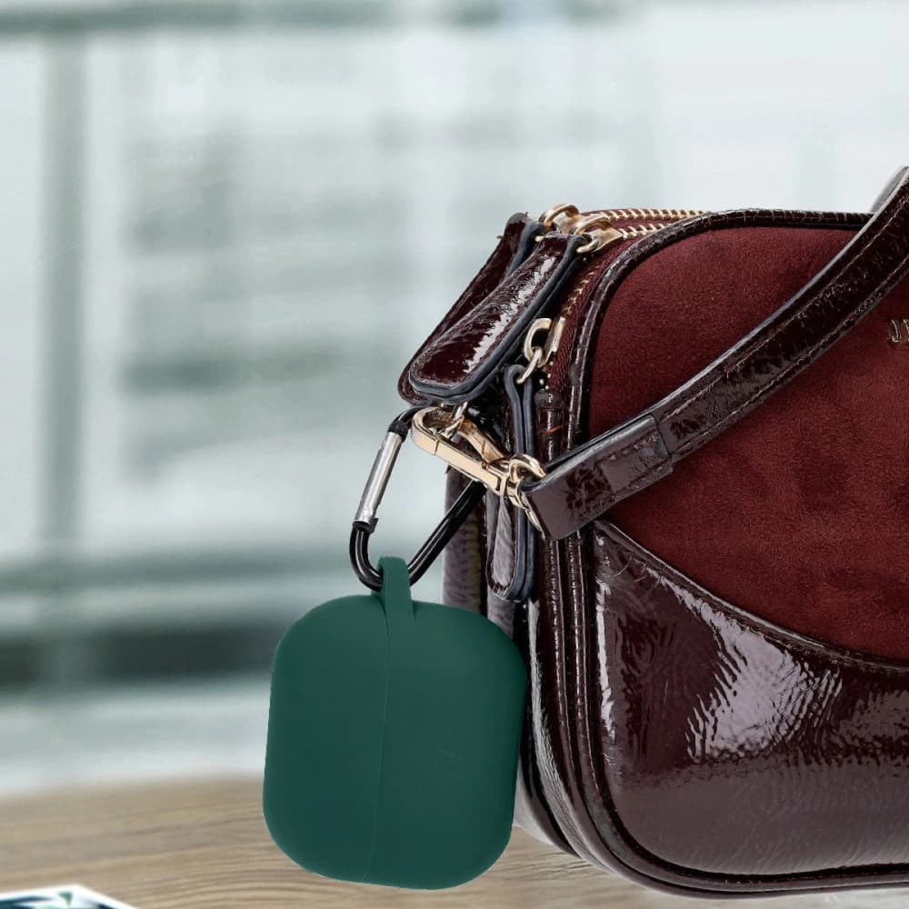 Silikonový obal s karabinou Bizon Case Headphone Silicone pro Samsung Galaxy Buds 3 / 3 Pro tmavě zelený - 4