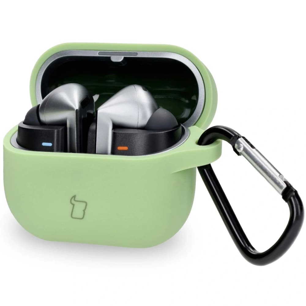 Silikonový obal s karabinou Bizon Case Headphone Silicone pro Samsung Galaxy Buds 3 / 3 Pro jasně zelený - 1