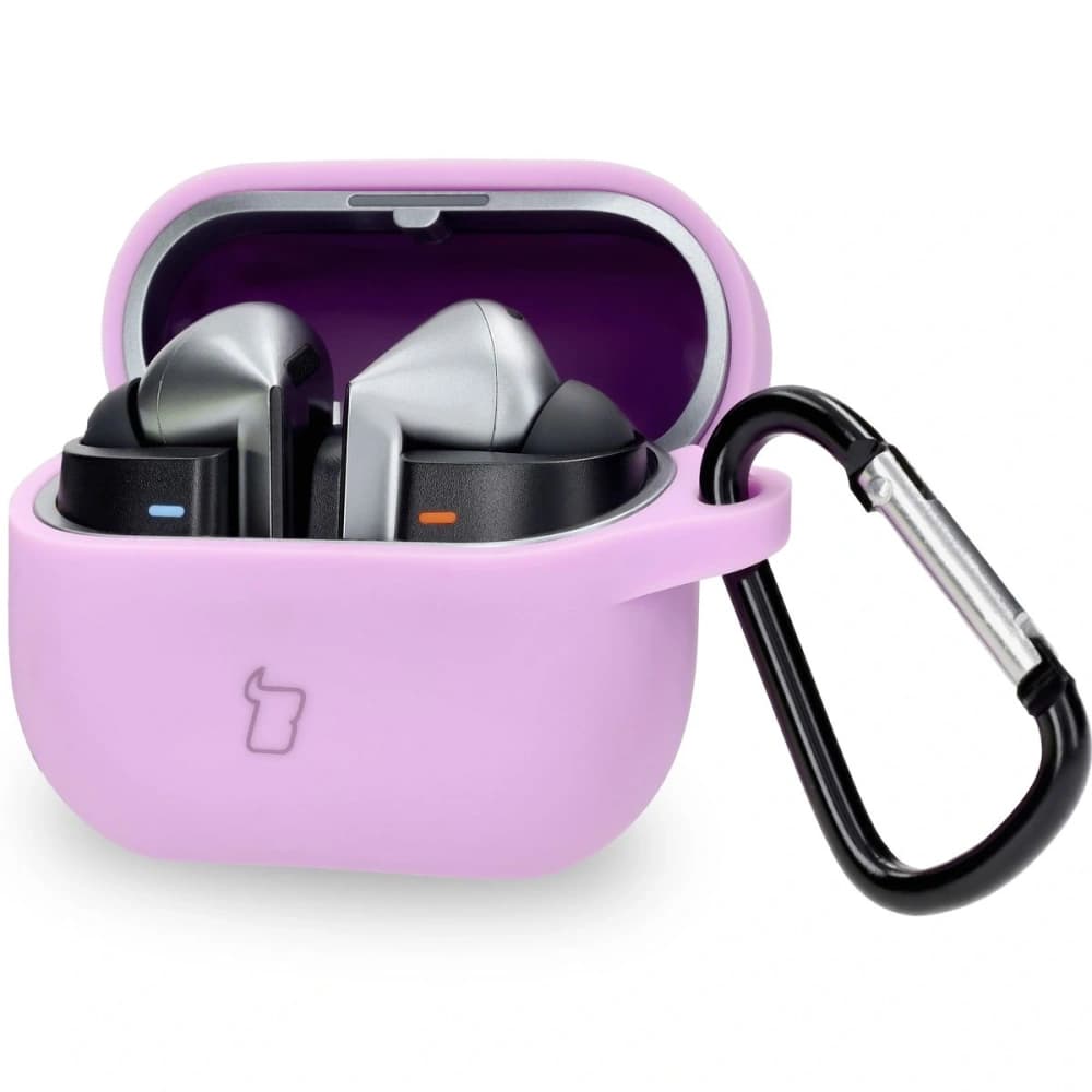 Silikonové pouzdro s karabinou Bizon Case Headphone Silicone pro Samsung Galaxy Buds 3 / 3 Pro světle fialové - 1