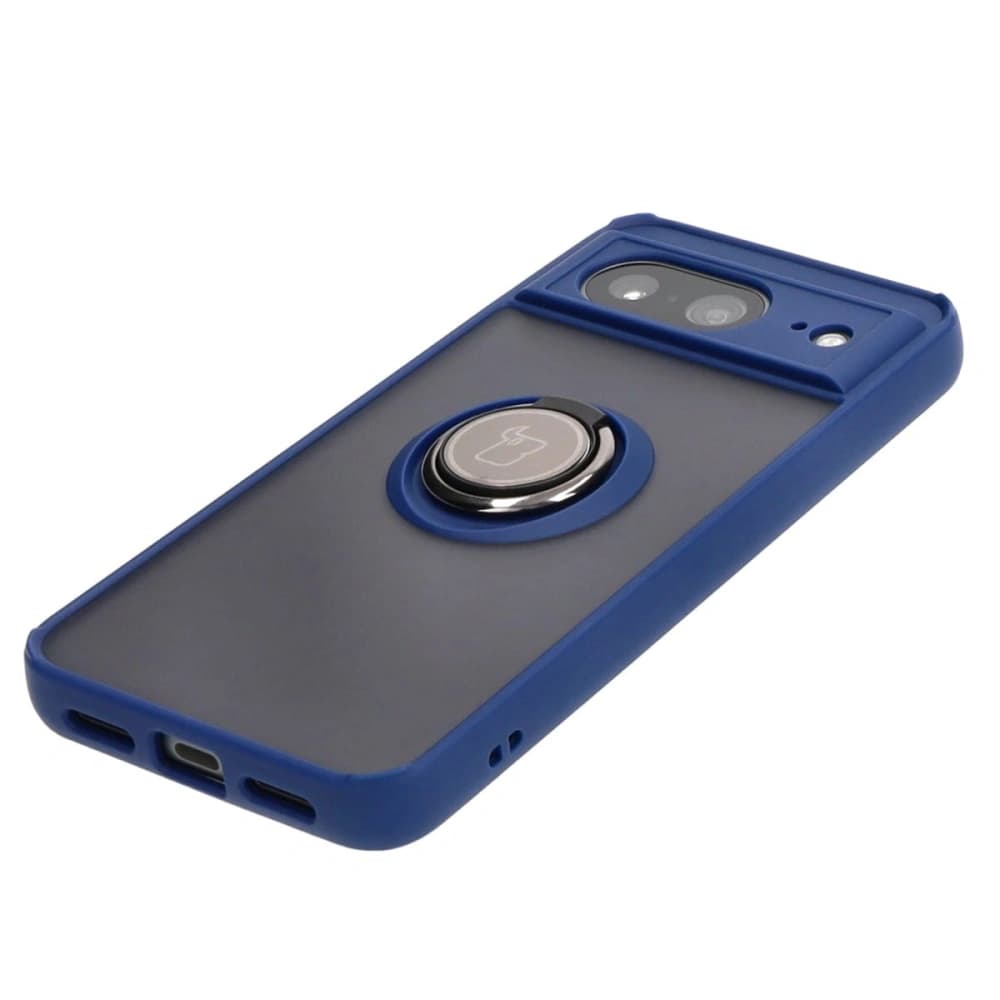 Etui z uchwytem na palec Bizon Case Hybrid Ring do Google Pixel 8 przydymione z granatową ramką - 3