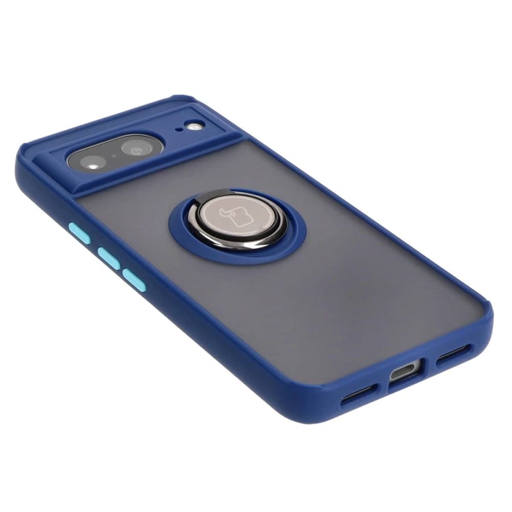 Etui z uchwytem na palec Bizon Case Hybrid Ring do Google Pixel 8 przydymione z granatową ramką - 4