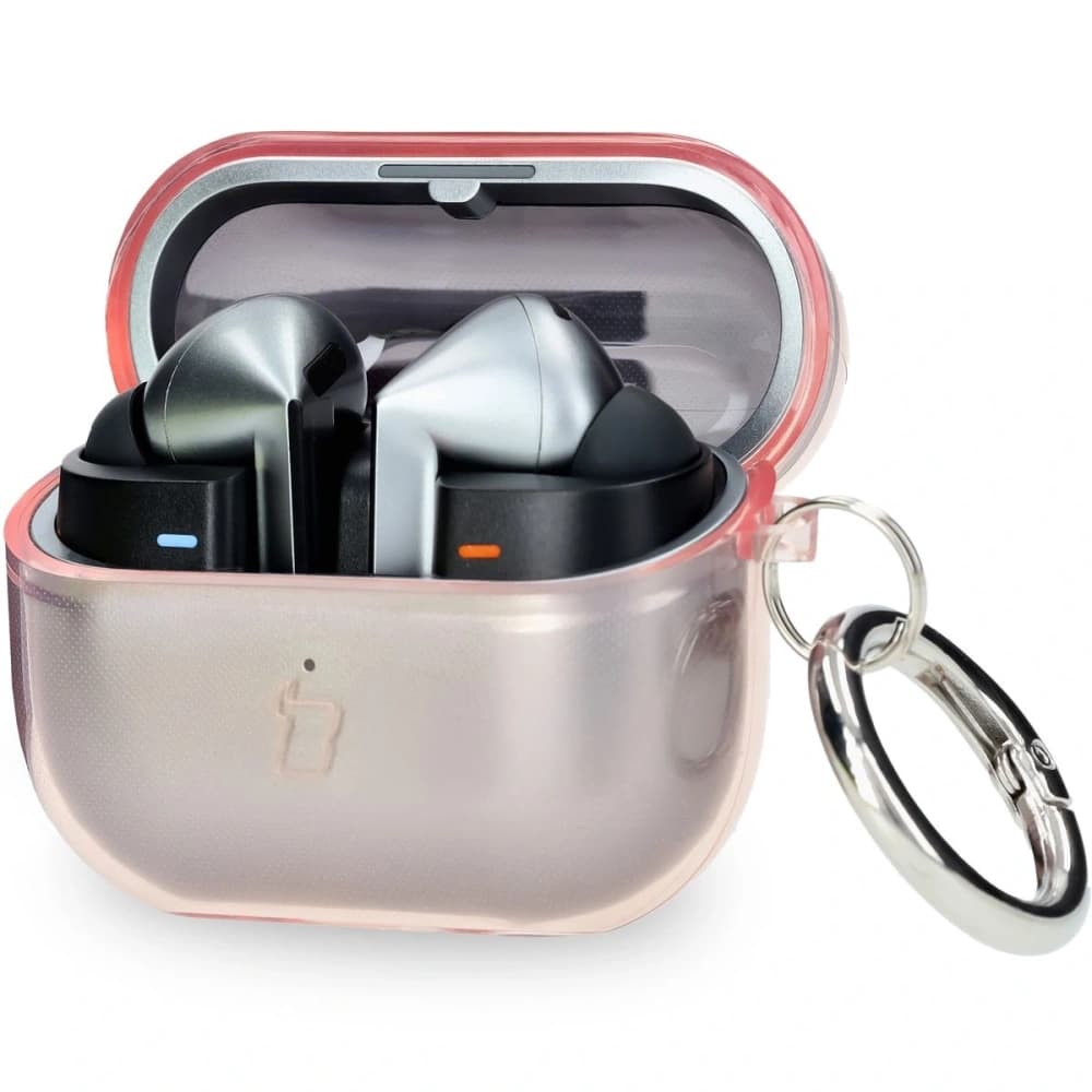 Elastické pouzdro s karabinovým klipem Bizon Case Headphone Clear do Samsung Galaxy Buds 3/3 Pro průhledně-růžové - 1