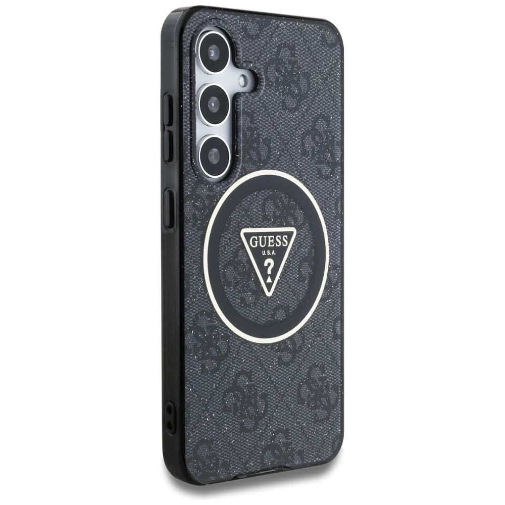 Etui Guess 4G Glitter Triangle Buttons MagSafe do Samsung Galaxy S25+ Plus czarny - 4
