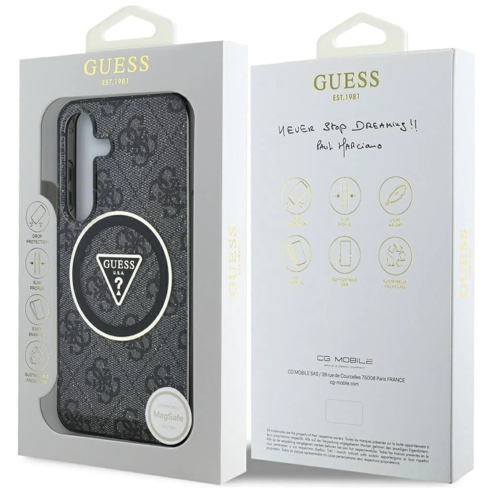 Etui Guess 4G Glitter Triangle Buttons MagSafe do Samsung Galaxy S25+ Plus czarny - 8