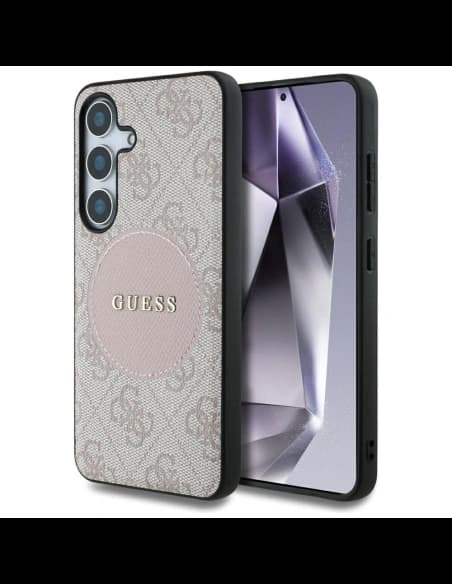 Etui Guess 4G Round Patch Classic Logo MagSafe do Samsung Galaxy S25+ Plus różowy