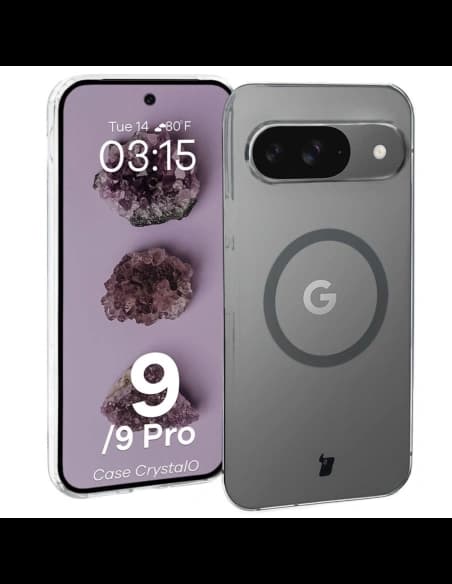 Etui z pierścieniem magnetycznym Bizon Case CrystalO do Google Pixel 9 / 9 Pro przezroczyste