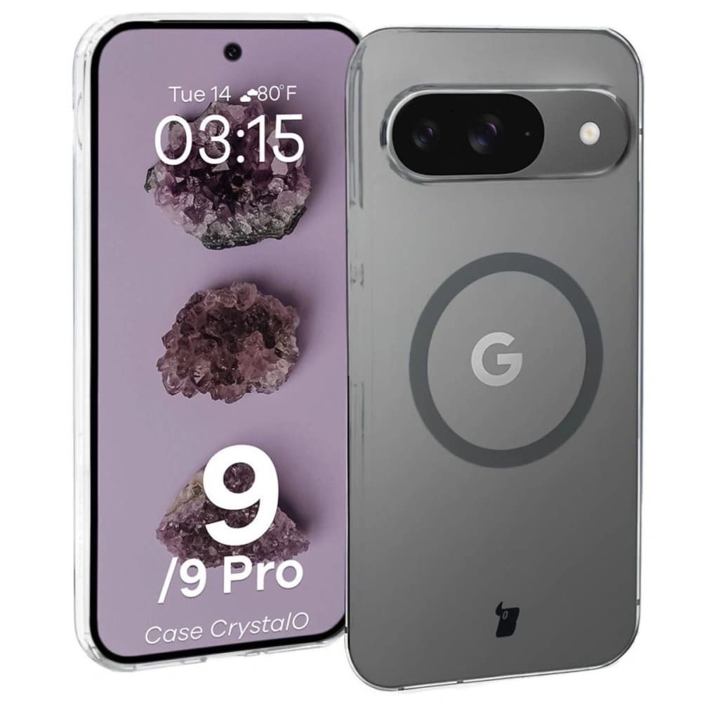 Etui z pierścieniem magnetycznym Bizon Case CrystalO do Google Pixel 9 / 9 Pro przezroczyste - 1