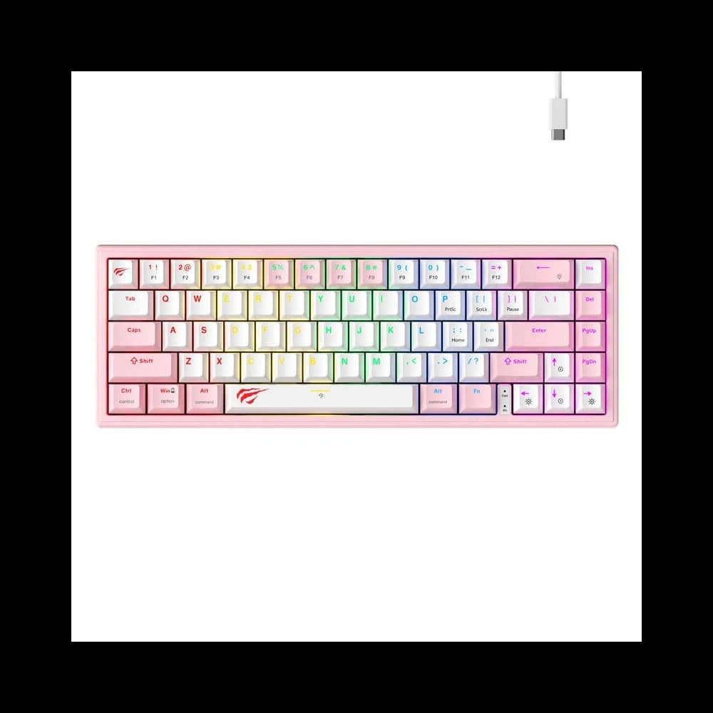Herní mechanická klávesnice HAVIT KB874L RGB (růžovo-bílá) - 1
