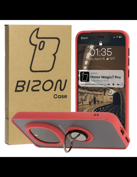 Bizon Case Hybrid Ring Honor Magic7 Pro tinted with a red frame