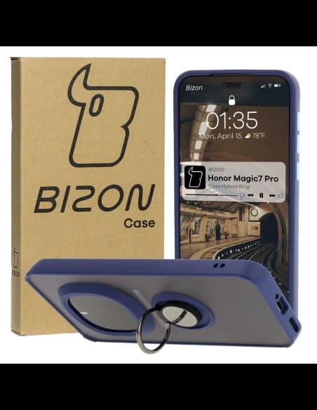 Bizon Case Hybrid Ring Honor Magic7 Pro tinted with a navy blue frame