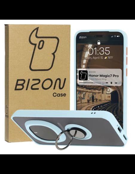 Bizon Case Hybrid Ring Honor Magic7 Pro tinted with a light blue frame