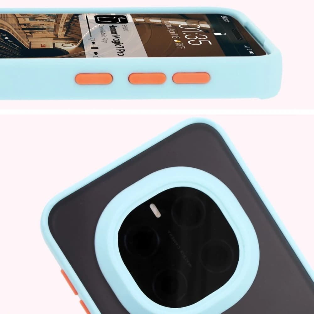 Bizon Case Hybrid Ring Honor Magic7 Pro tinted with a light blue frame - 3