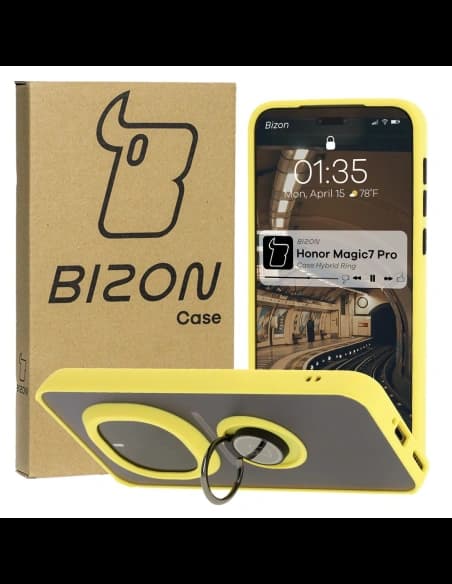 Bizon Case Hybrid Ring Honor Magic7 Pro tinted with a yellow frame