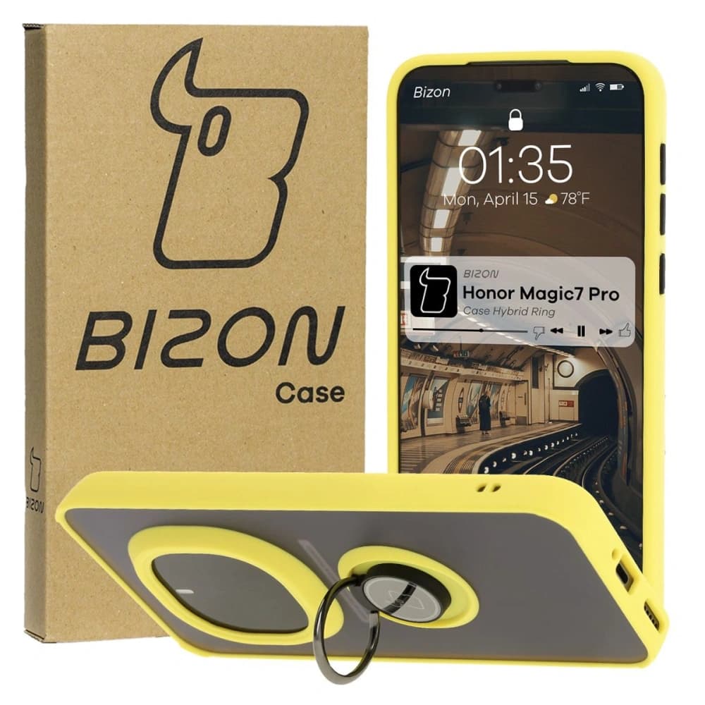 Bizon Case Hybrid Ring Honor Magic7 Pro getönt mit einem gelben Rahmen. - 1