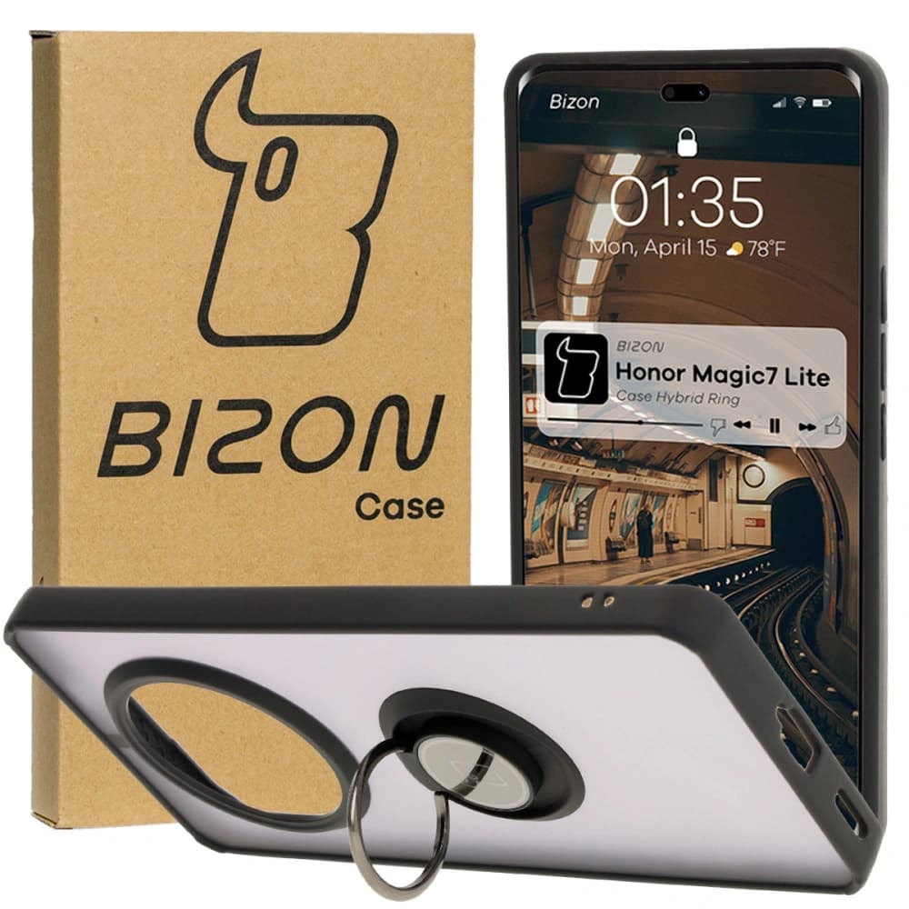 Bizon Case Hybrid Ring Honor Magic7 Lite smoky with a black frame - 1