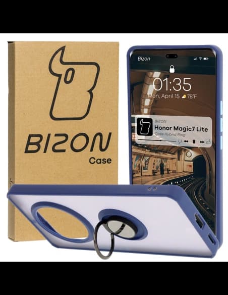 Bizon Case Hybrid Ring Honor Magic7 Lite smoky with a dark blue frame