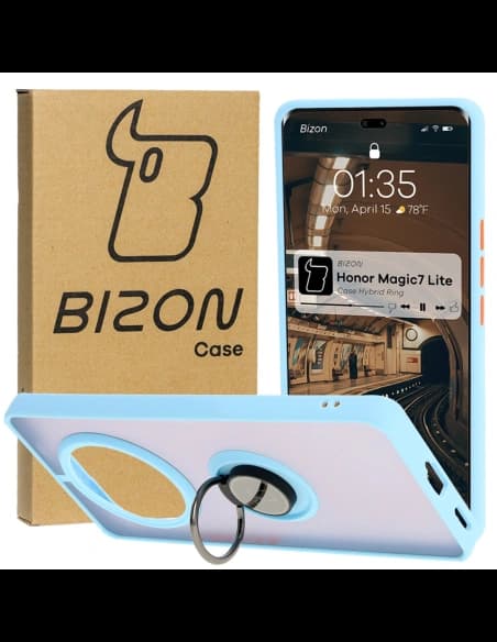 Bizon Case Hybrid Ring Honor Magic7 Lite smoky with a light blue frame