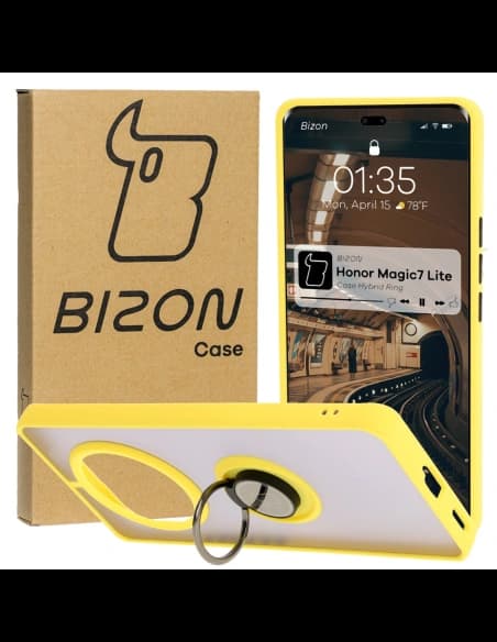 Bizon Case Hybrid Ring Honor Magic7 Lite smoky with a yellow frame