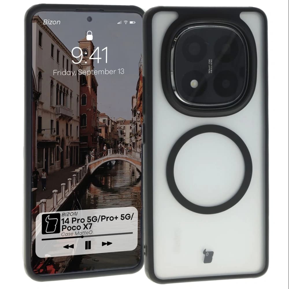 Etui s magnetickým kroužkem Bizon Case MatteO pro Xiaomi Redmi Note 14 Pro 5G / 14 Pro Plus 5G / Poco X7 poloprůhledné s černým rámem - 1
