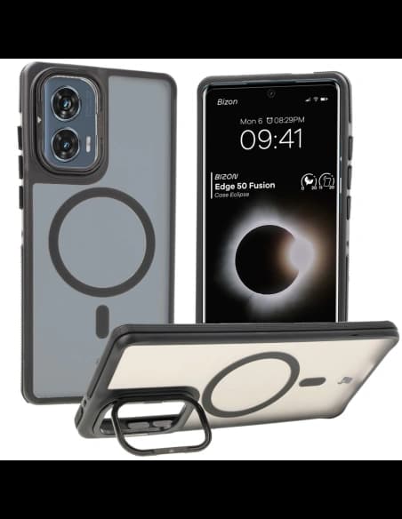 Bizon Case Eclipse Stand & Magnetic Motorola Edge 50 Fusion smoky with a black frame