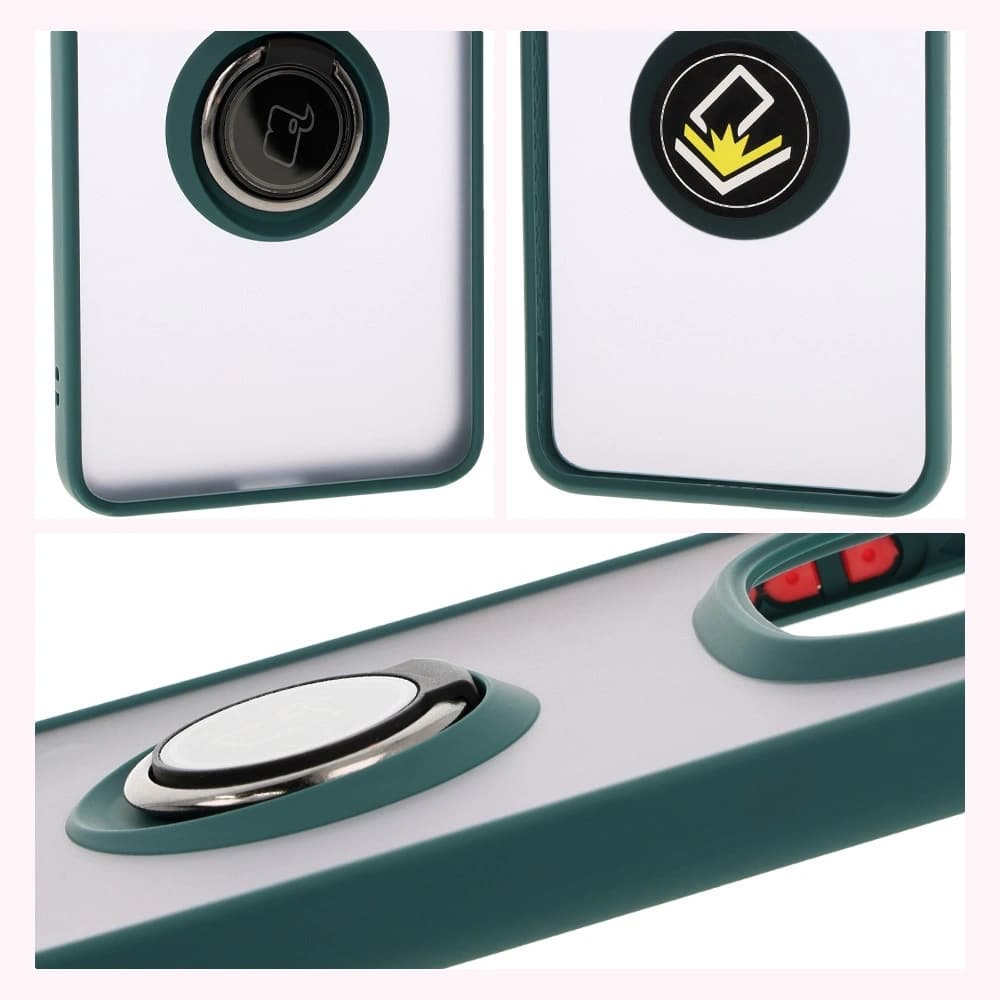 Etui s držákem na prst Bizon Case Hybrid Ring do Xiaomi Redmi Note 14 Pro 5G / Poco X7 kouřové s tmavozeleným rámečkem - 4