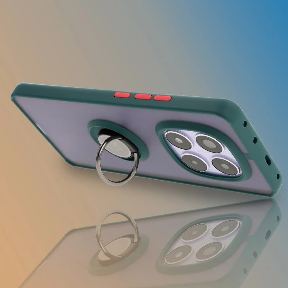 Etui s držákem na prst Bizon Case Hybrid Ring do Xiaomi Redmi Note 14 Pro 5G / Poco X7 kouřové s tmavozeleným rámečkem - 6