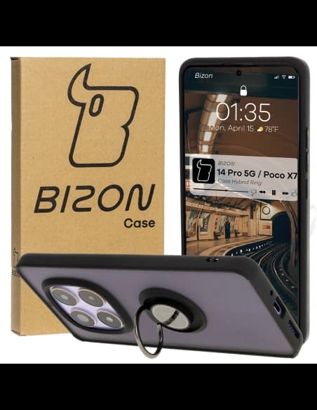 Bizon Case Hybrid Ring Xiaomi Redmi Note 14 Pro 5G / Poco X7 rauchig mit einem schwarzen Rahmen