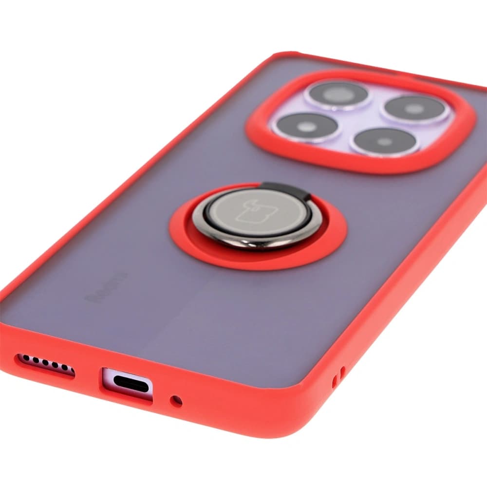 Bizon Case Hybrid Ring Xiaomi Redmi Note 14 Pro 5G / Poco X7 rauchig mit einem roten Rahmen - 5