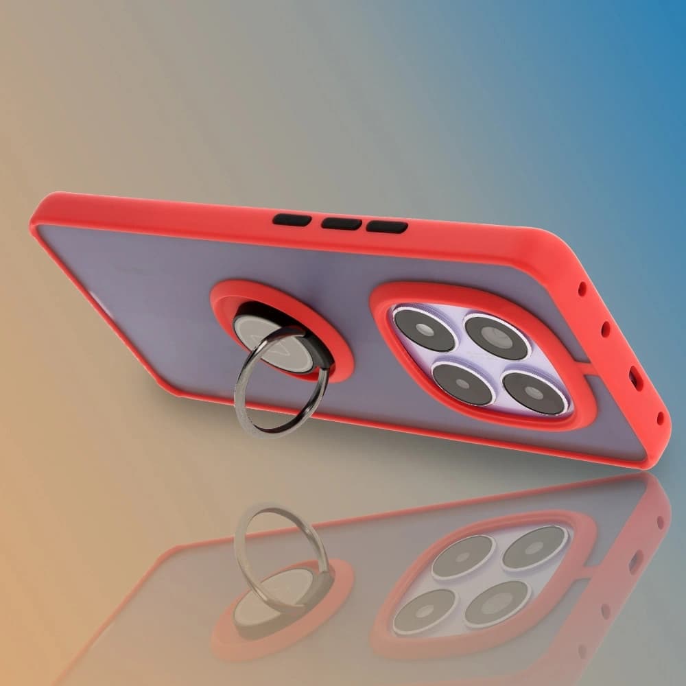 Bizon Case Hybrid Ring Xiaomi Redmi Note 14 Pro 5G / Poco X7 rauchig mit einem roten Rahmen - 6