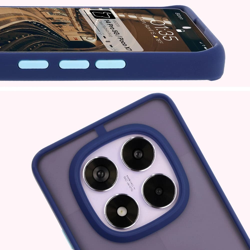 Bizon Case Hybrid Ring Xiaomi Redmi Note 14 Pro 5G / Poco X7 fumuriu cu un cadru albastru închis - 3