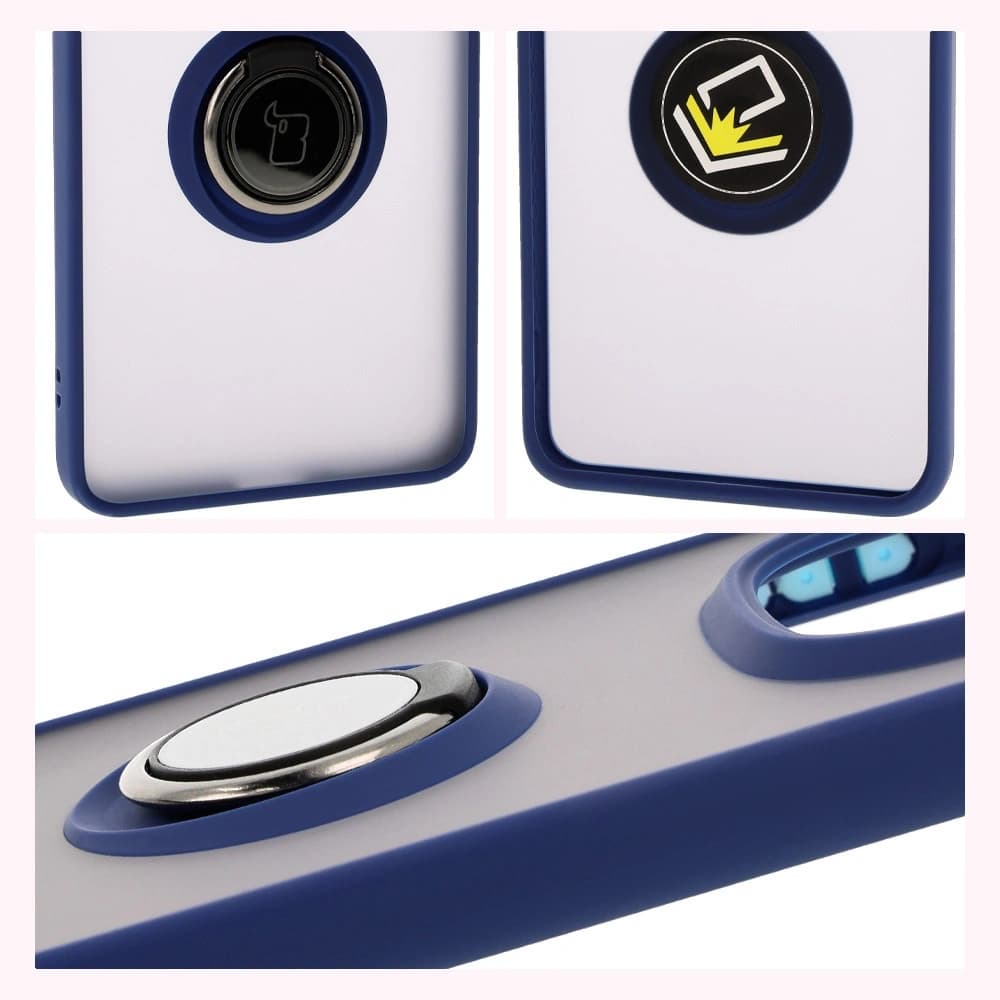 Bizon Case Hybrid Ring Xiaomi Redmi Note 14 Pro 5G / Poco X7 fumuriu cu un cadru albastru închis - 4