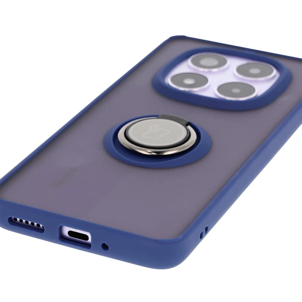 Bizon Case Hybrid Ring Xiaomi Redmi Note 14 Pro 5G / Poco X7 fumuriu cu un cadru albastru închis - 5