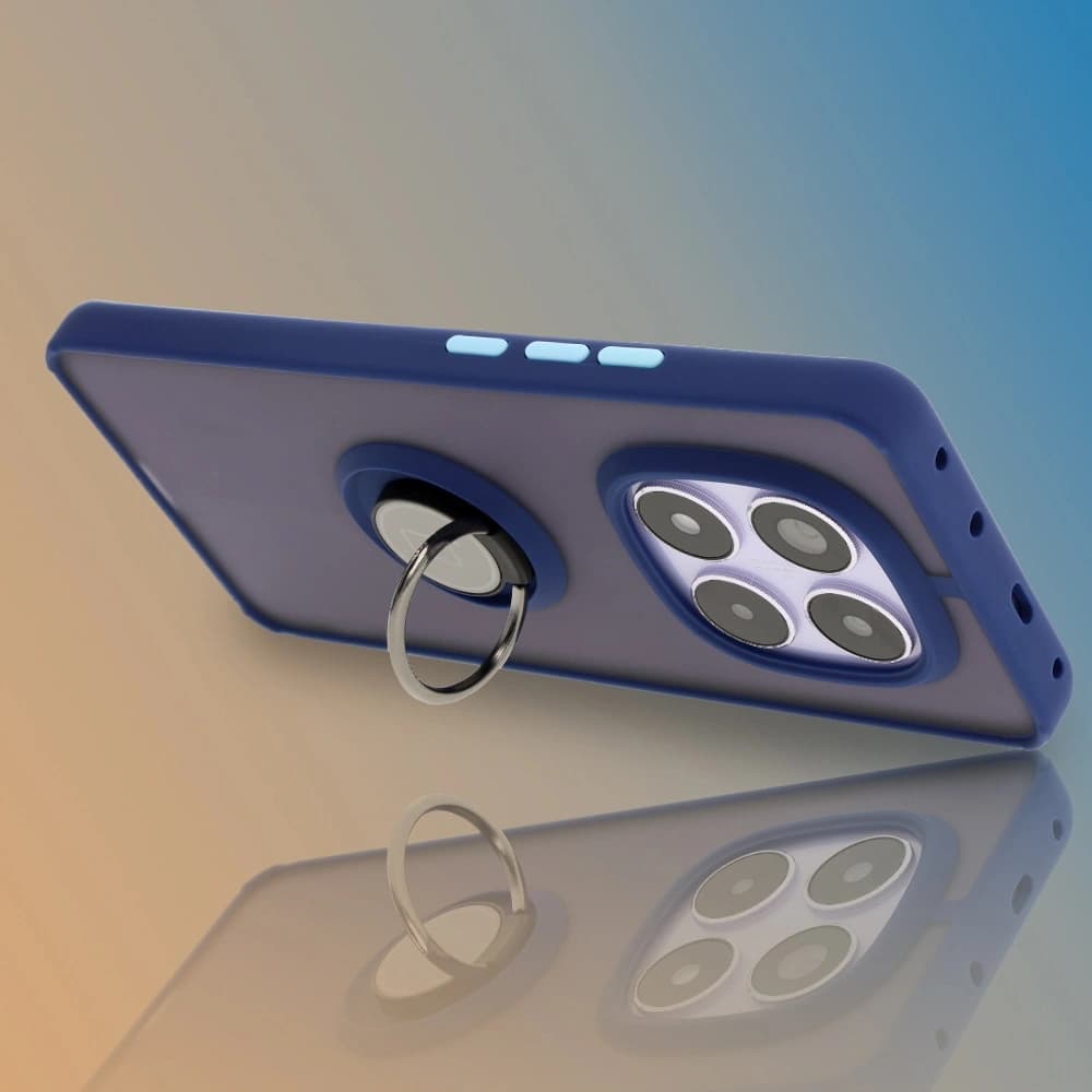 Bizon Case Hybrid Ring Xiaomi Redmi Note 14 Pro 5G / Poco X7 fumuriu cu un cadru albastru închis - 6