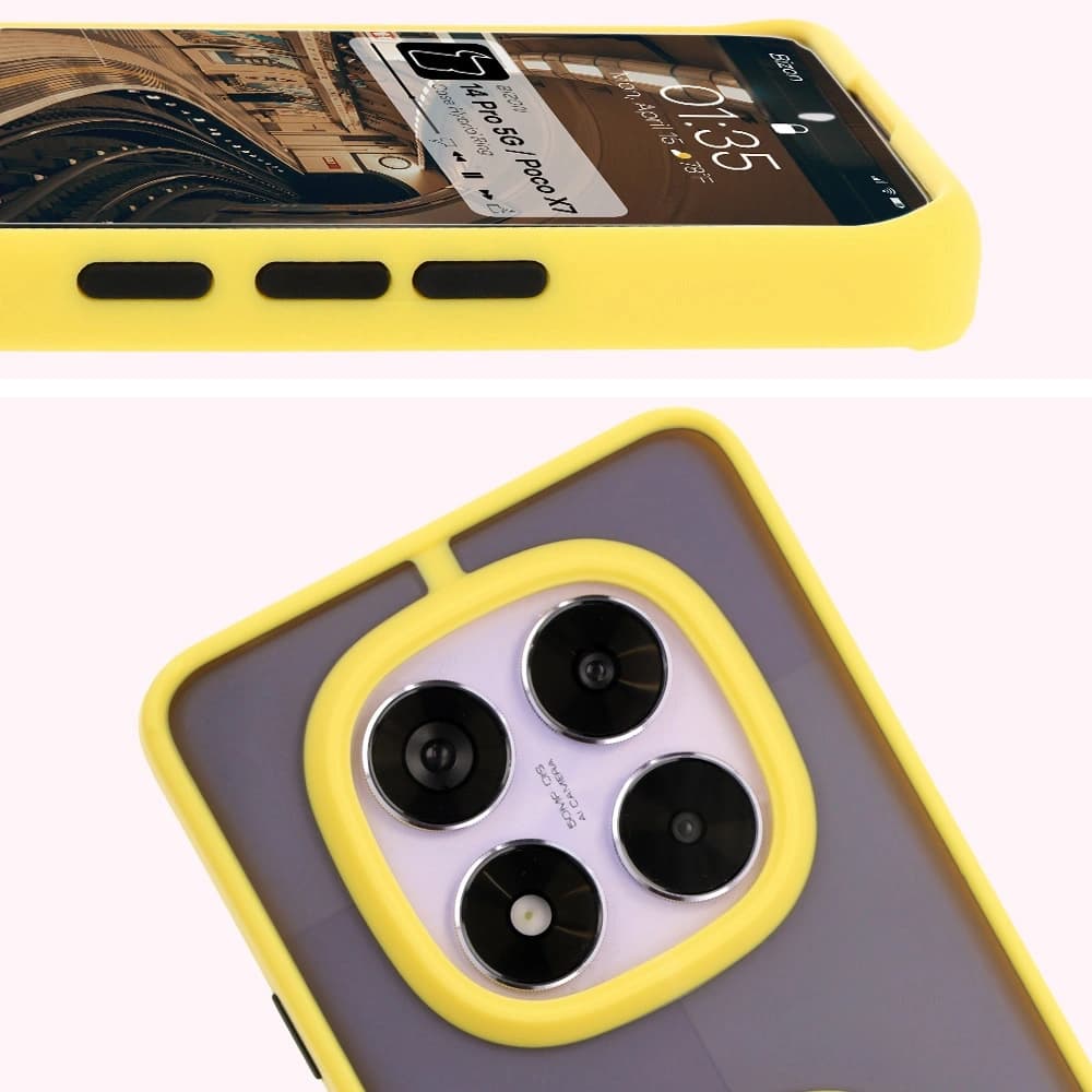 Bizon Case Hybrid Ring Xiaomi Redmi Note 14 Pro 5G / Poco X7 rauchig mit einem gelben Rahmen - 3