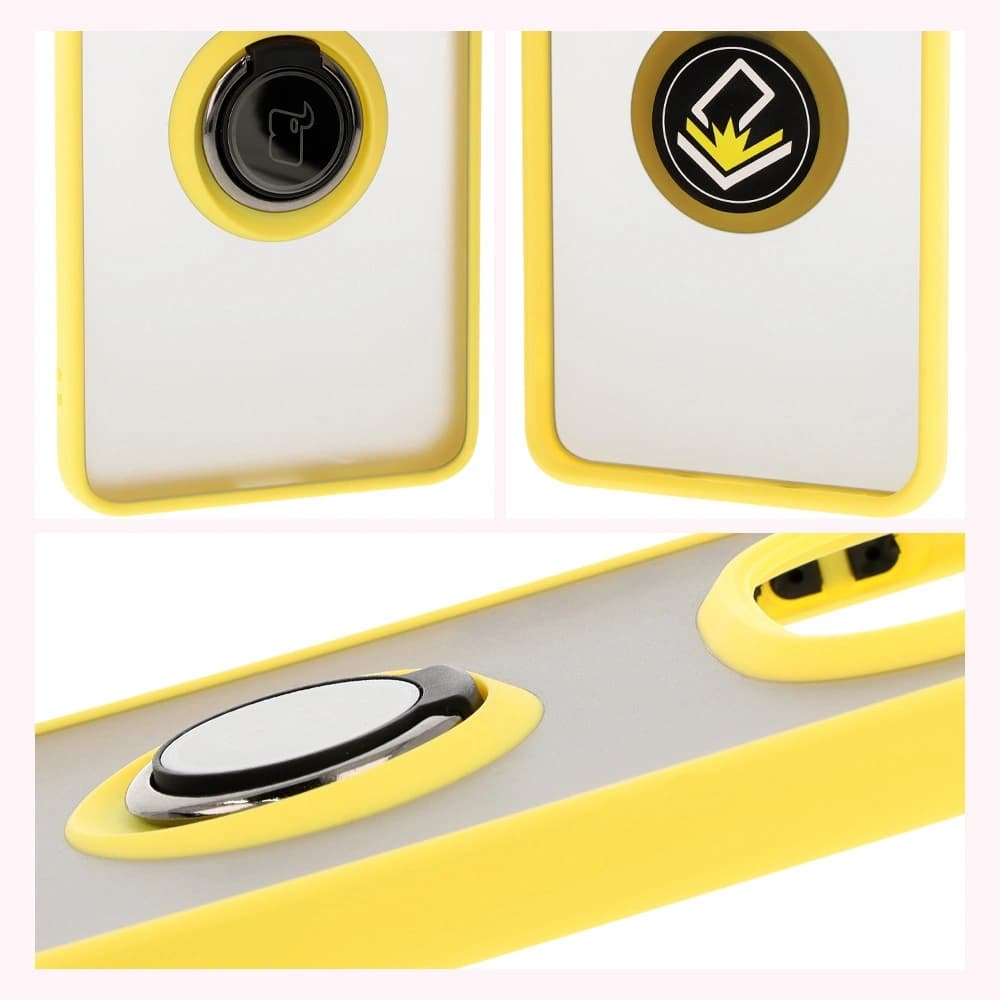 Bizon Case Hybrid Ring Xiaomi Redmi Note 14 Pro 5G / Poco X7 rauchig mit einem gelben Rahmen - 4