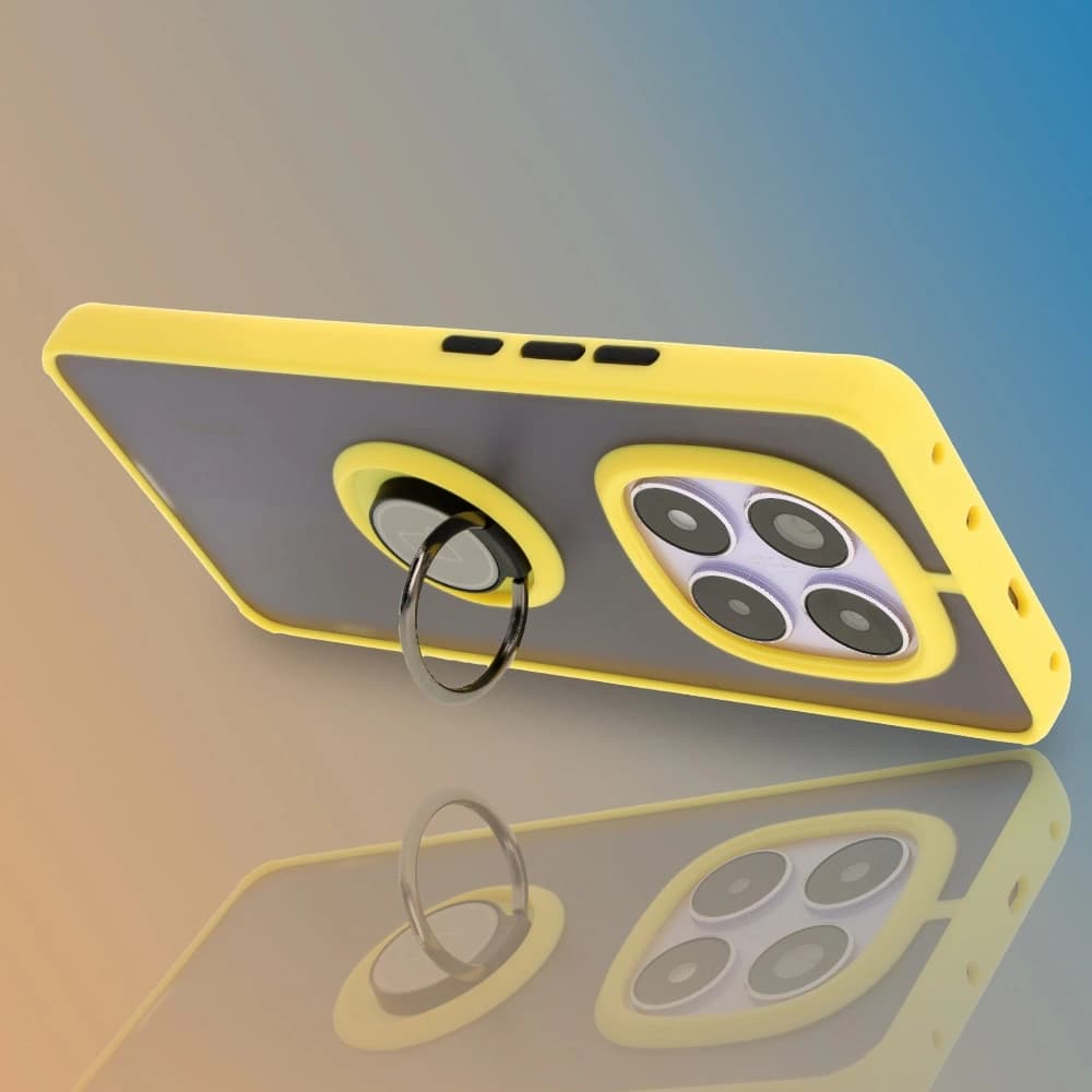 Bizon Case Hybrid Ring Xiaomi Redmi Note 14 Pro 5G / Poco X7 rauchig mit einem gelben Rahmen - 6