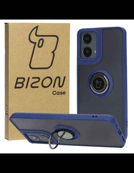 Bizon Case Hybrid Ring Motorola Moto G04 / G24 / G24 Power fumuriu cu un cadru albastru închis