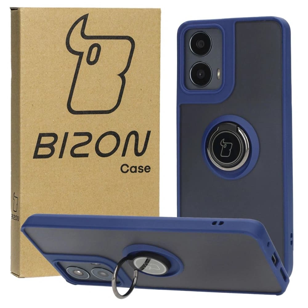 Bizon Case Hybrid Ring Motorola Moto G04 / G24 / G24 Power fumuriu cu un cadru albastru închis - 1